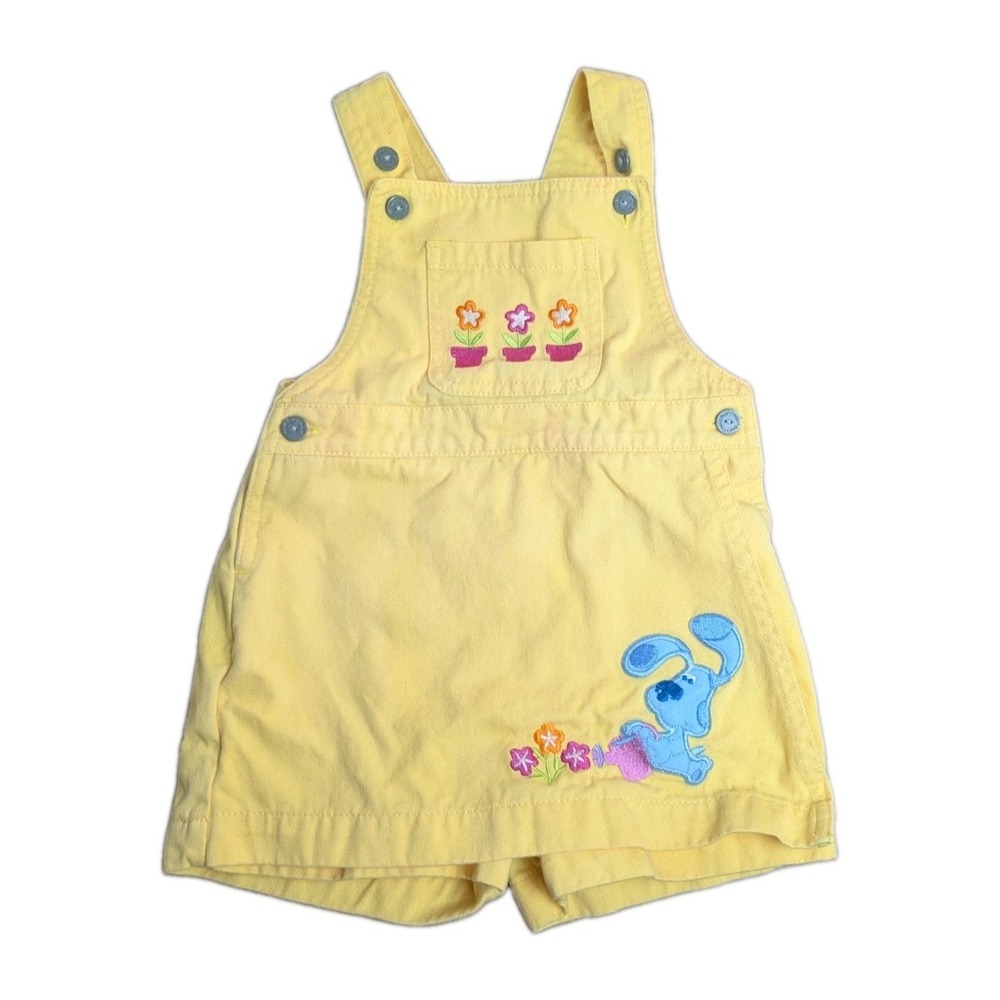 Blue's Clues Girls Yellow Embroidered Shortall Romper Overalls Size 2T